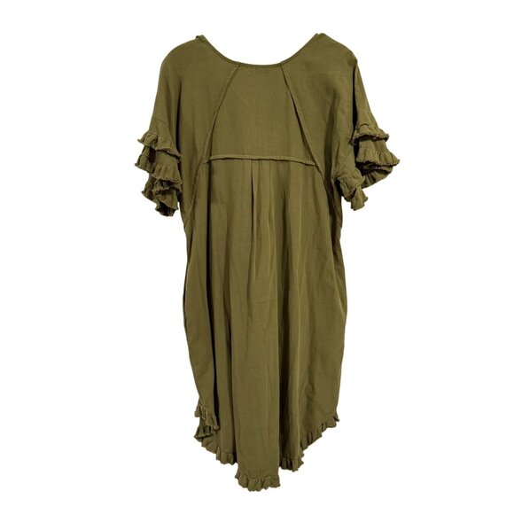 Umgee Short Sleeve Round Neck Ruffle Trim Olive Green Dress w/ Pockets Sz S NWT - Picture 7 of 9